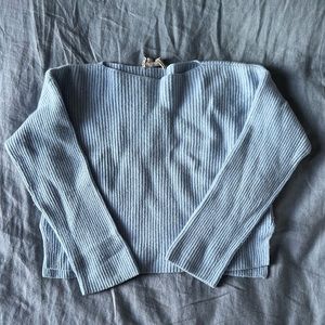 Everlane Periwinkle Blue Boatneck Cropped Cashmere Sweater Size M